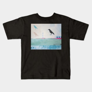 Picture of an original painting, crow light blue Kids T-Shirt